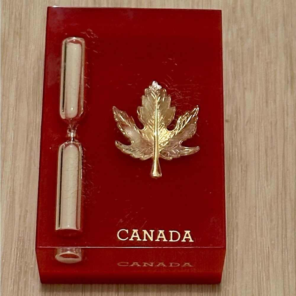 Vintage Canadian Maple Leaf Sand Timer Red Celluloid Collectible